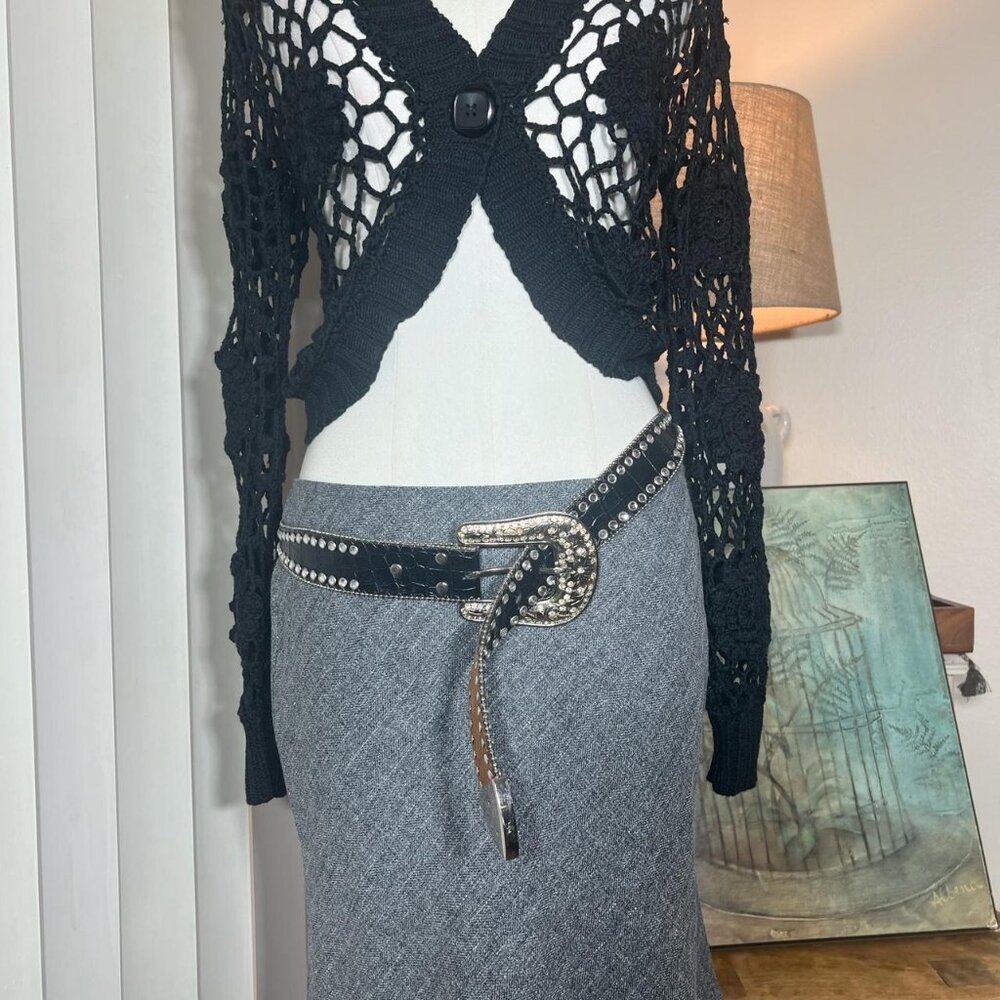 Y2k Leather Rhinestone Buckle Belt